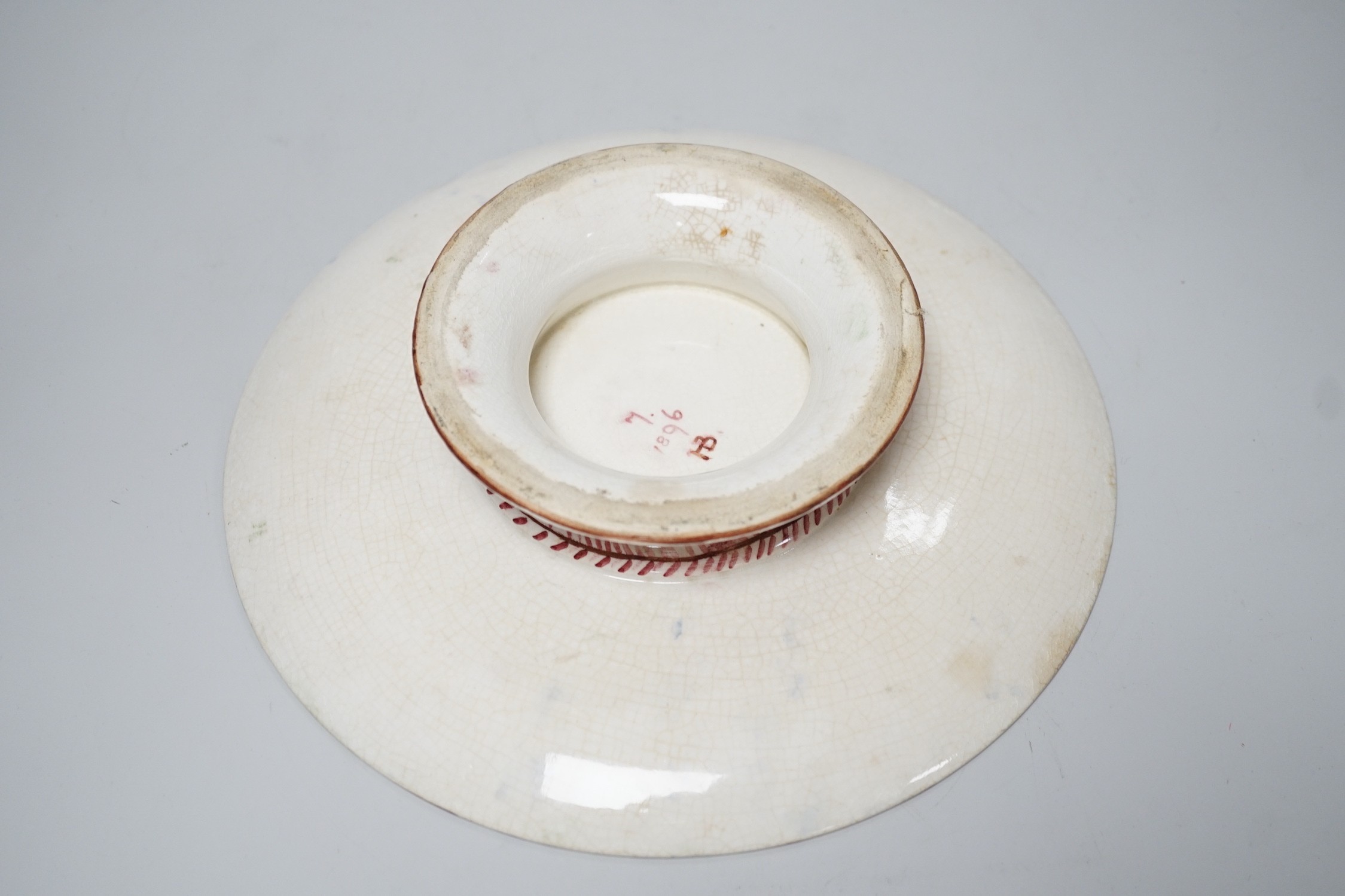 A late 19th century art pottery comport in the style of De Morgan, 25cm diameter
